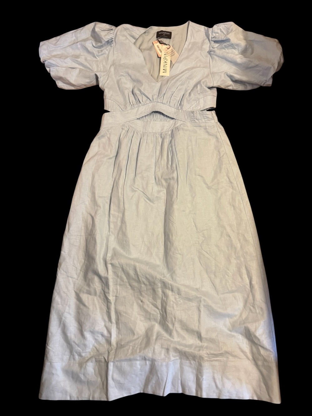 MINKPINK women's size L cotton Light Blue Puff Sleeve Dress brand new